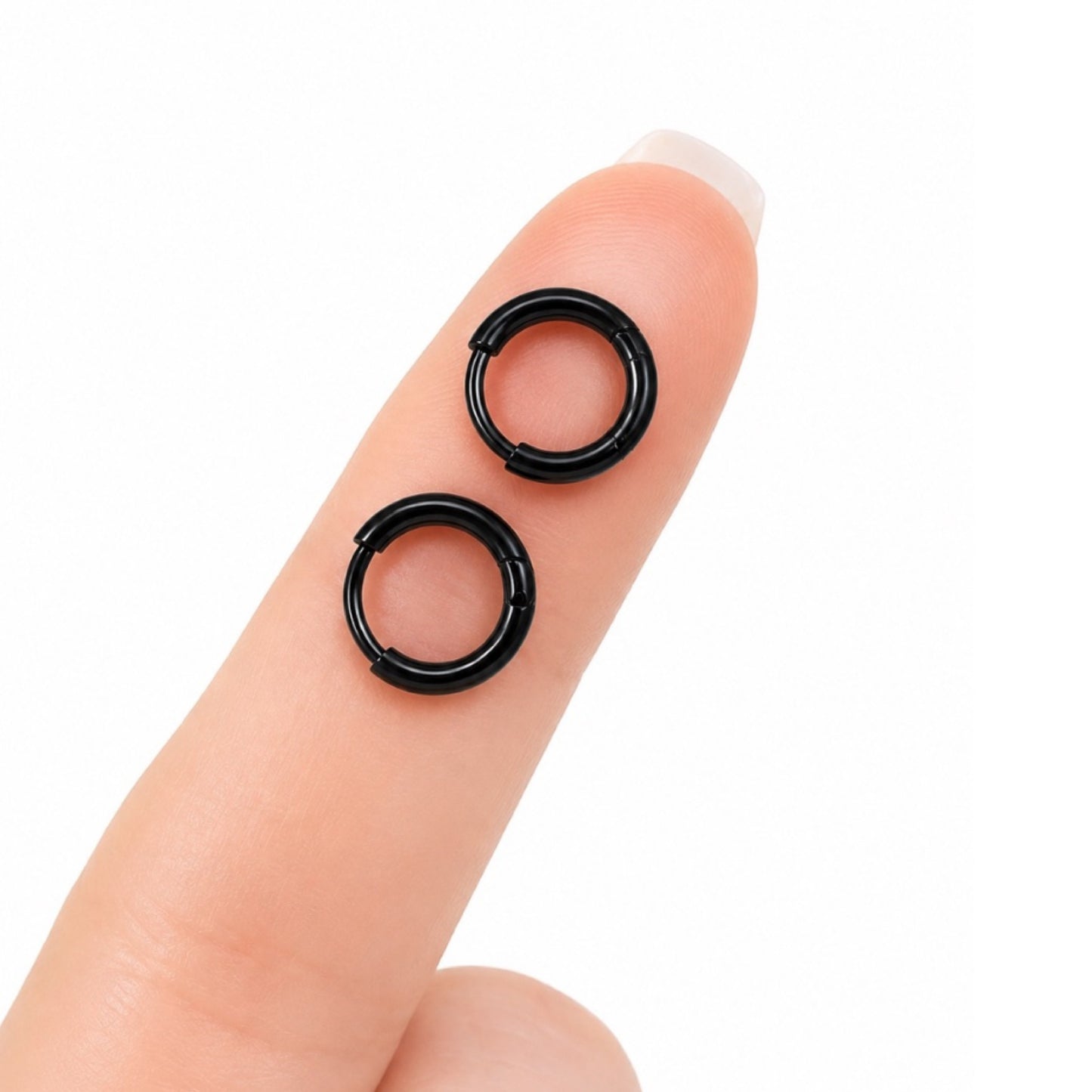 Black Stainless Steel Huggie Hoop Earrings 7mm