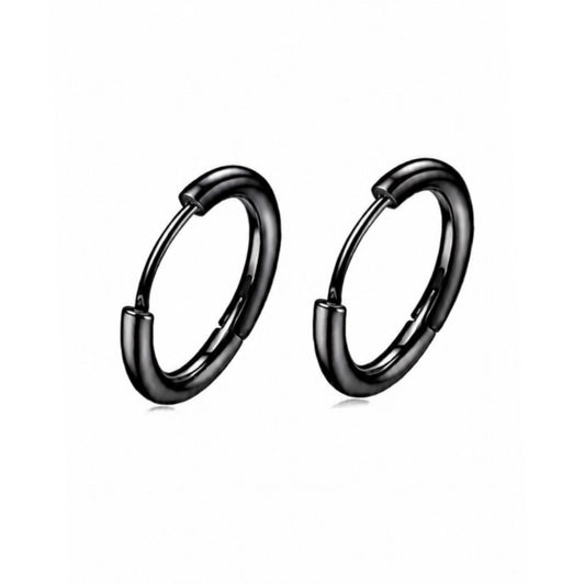 Black Stainless Steel Huggie Hoop Earrings 7mm