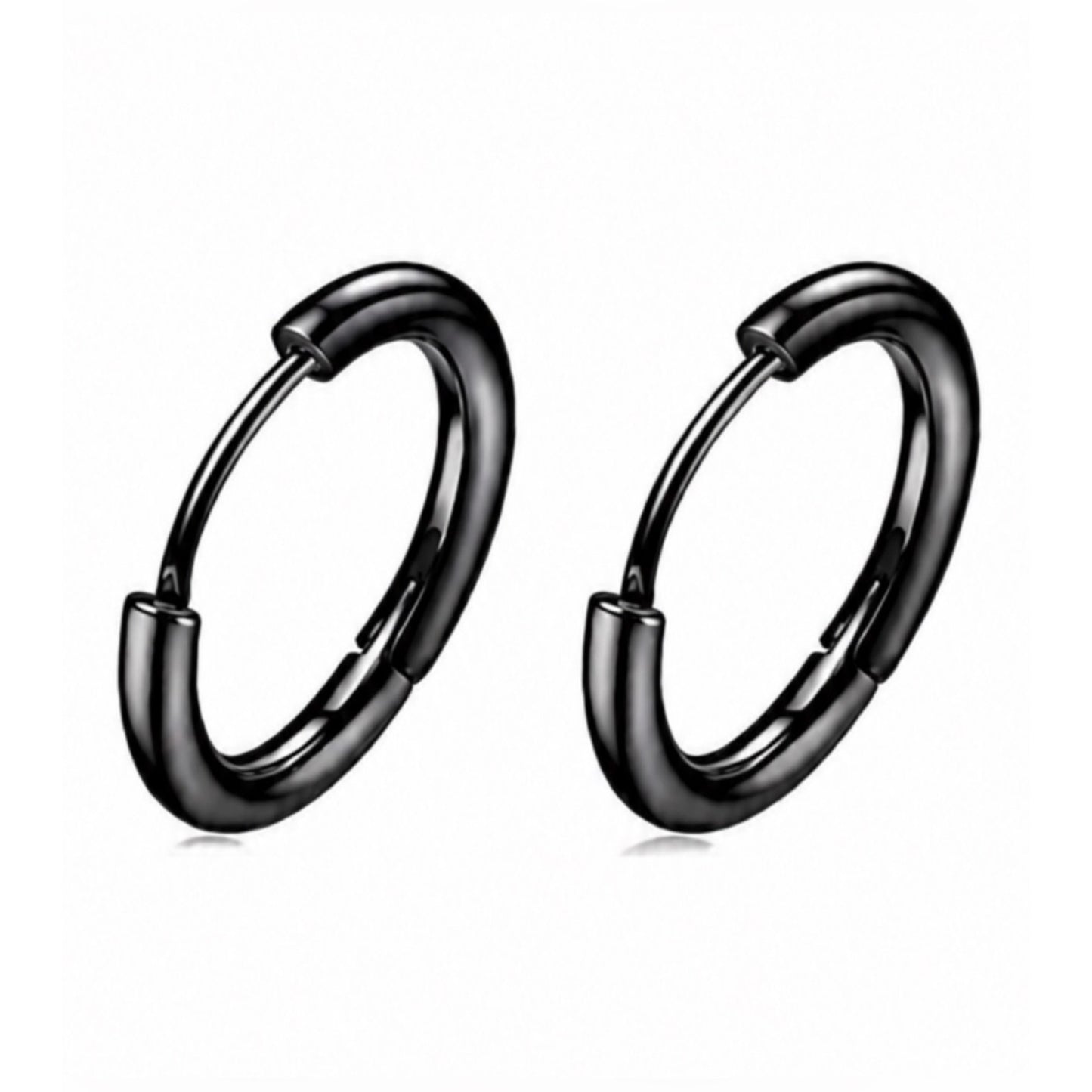 Black Stainless Steel Huggie Hoop Earrings 16mm