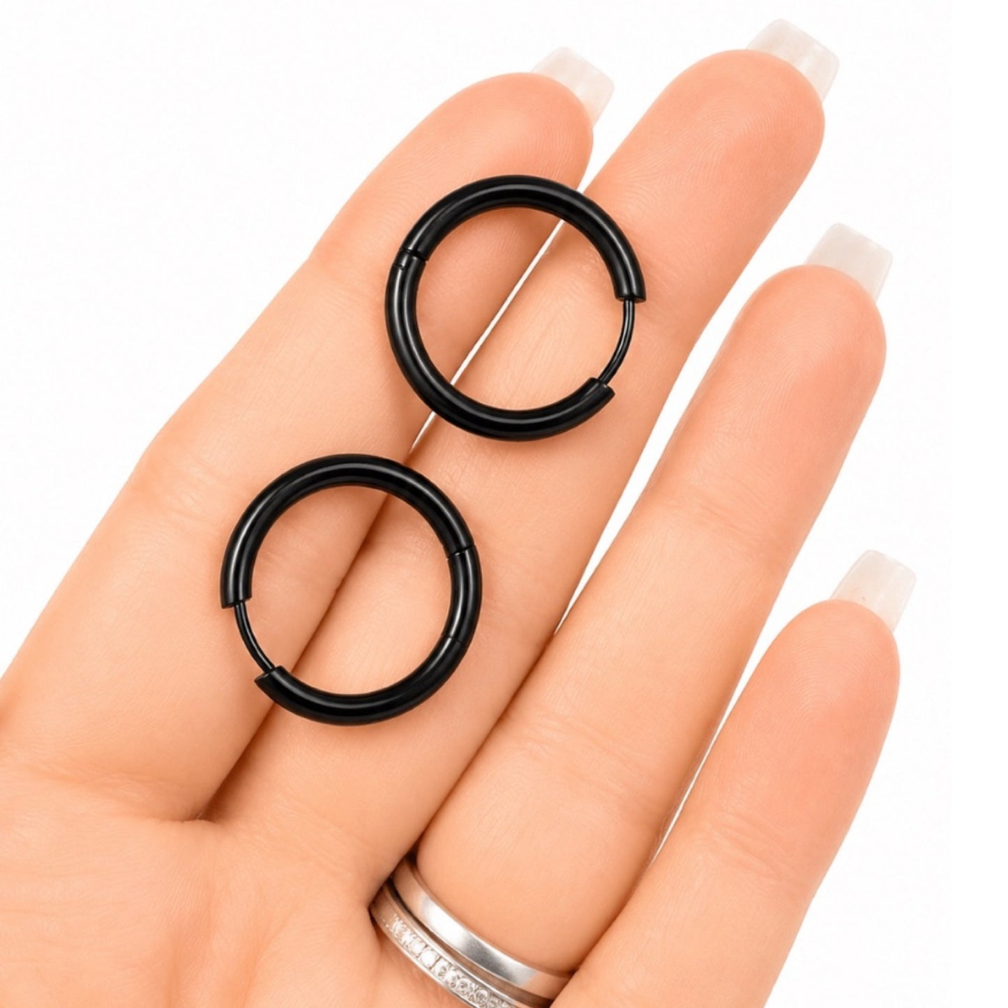 Black Stainless Steel Huggie Hoop Earrings 16mm