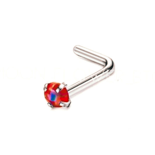 Tiny Red Opal Nose Ring | 2mm 20G Surgical Steel | Hypoallergenic