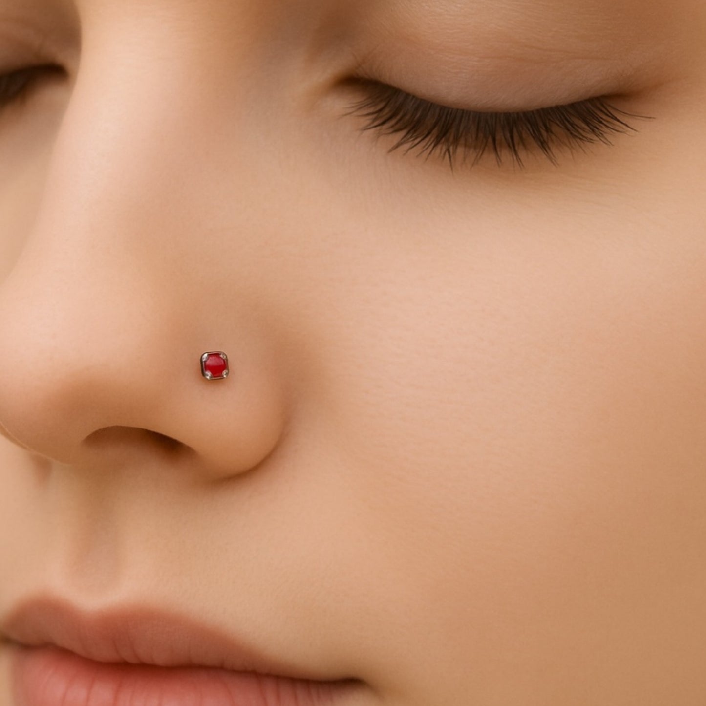 Tiny Red Opal Nose Ring | 2mm 20G Surgical Steel | Hypoallergenic