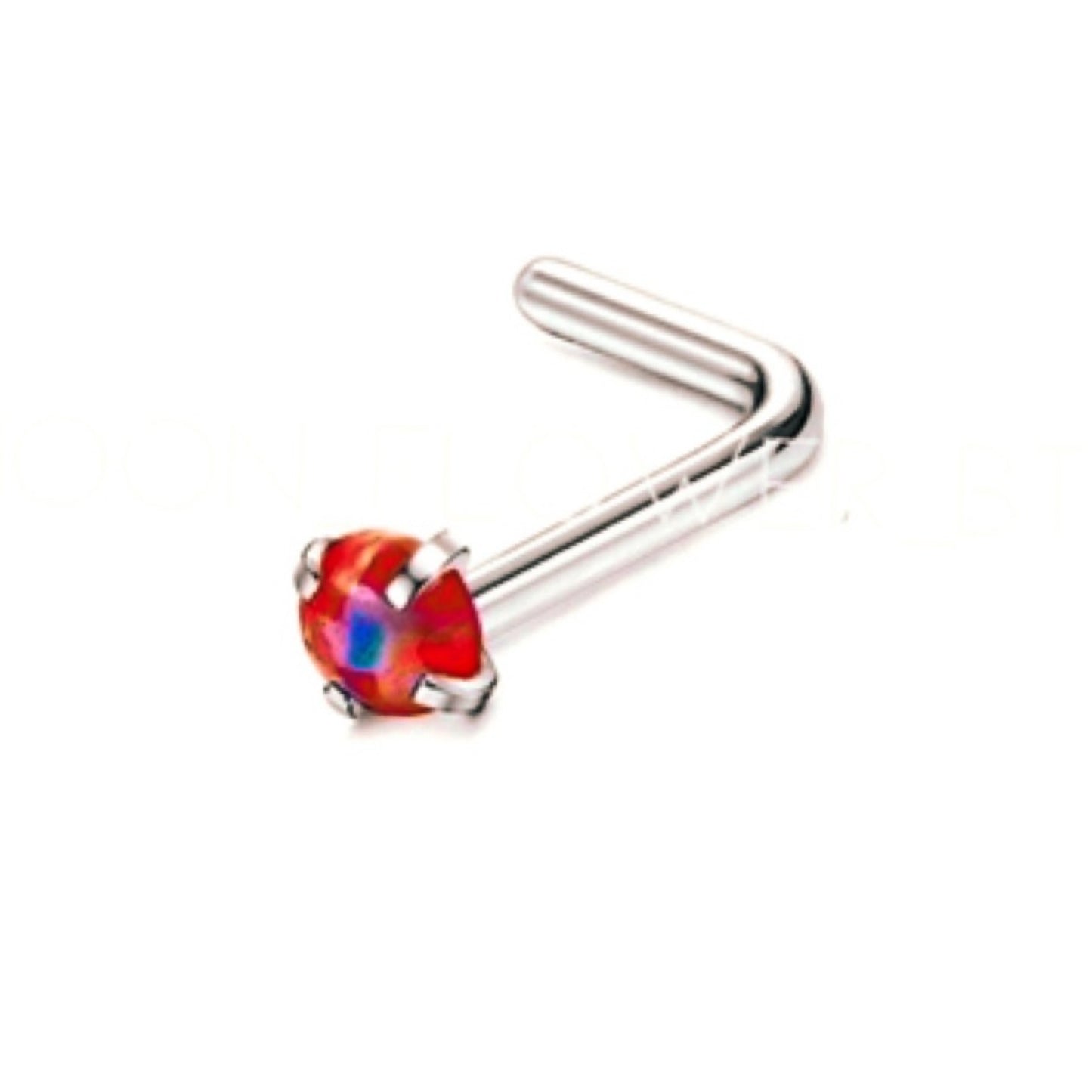 Tiny Red Opal Nose Ring | 2mm 20G Surgical Steel | Hypoallergenic