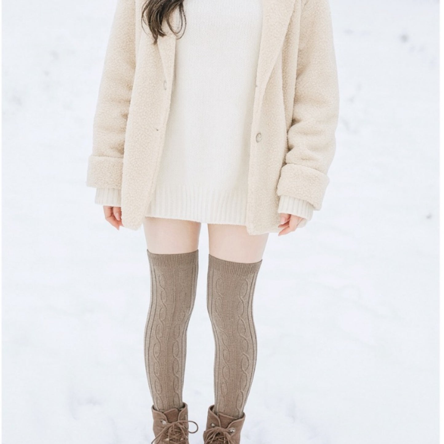 Taupe Cable Knit Over the Knee Socks – Cozy Thigh High Boot Socks for Women