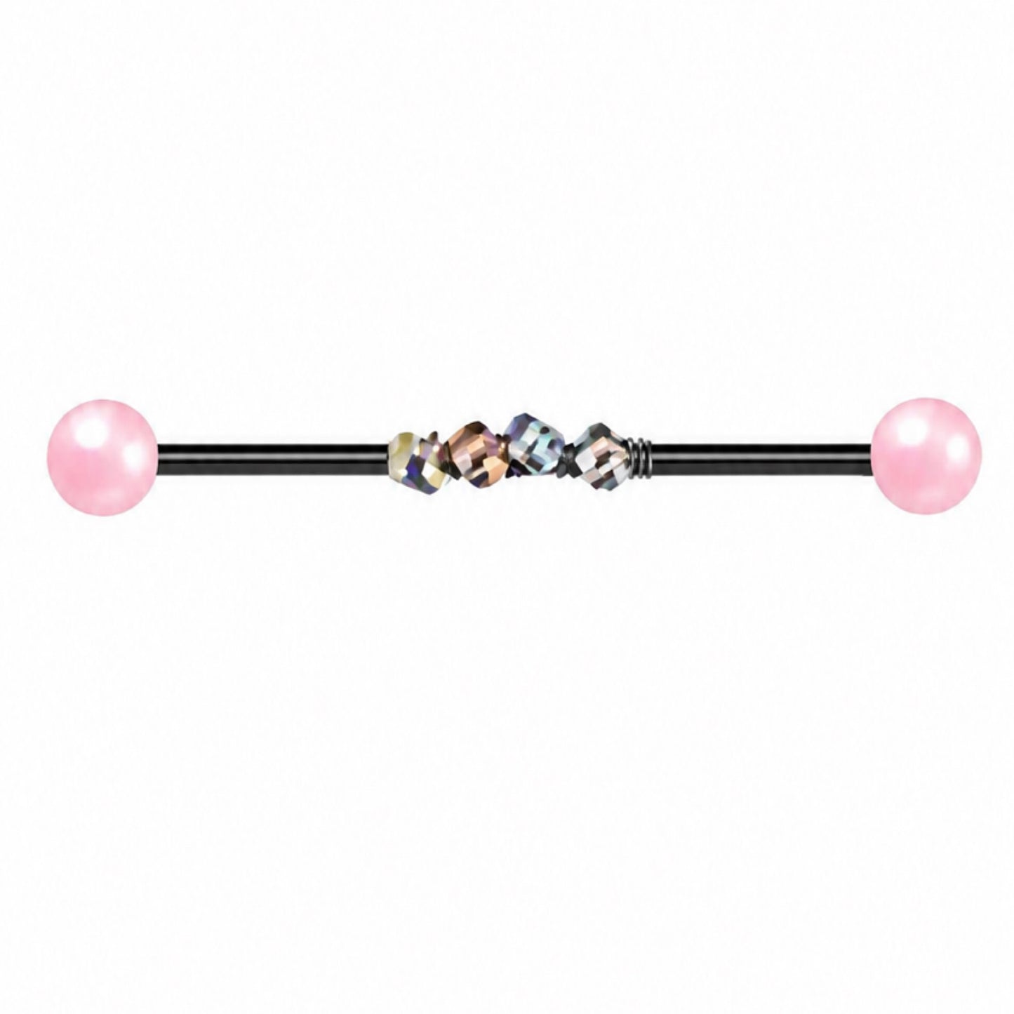 Black Pink Pearl Crystal Industrial Barbell Earring