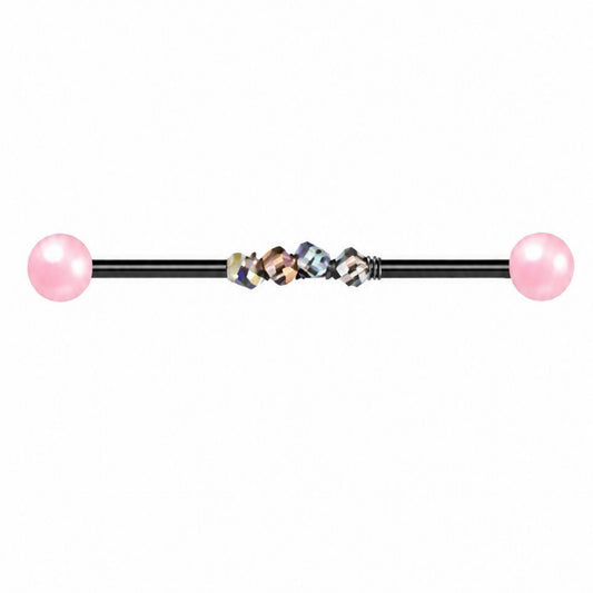 Black Pink Pearl Crystal Industrial Barbell Earring