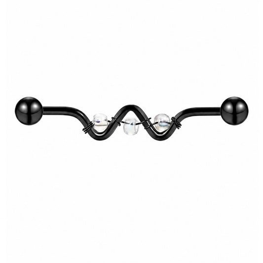 Black Wavy Industrial Barbell Cartilage Earring