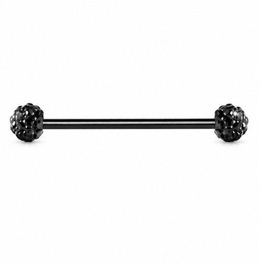 Black Stainless Steel Industrial Barbell with Pave Crystal Ends
