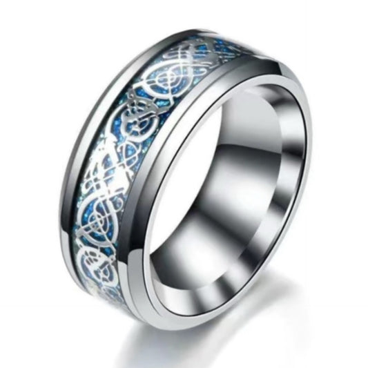 Men’s Stainless Steel Celtic Knot Ring | Blue Inlay Band