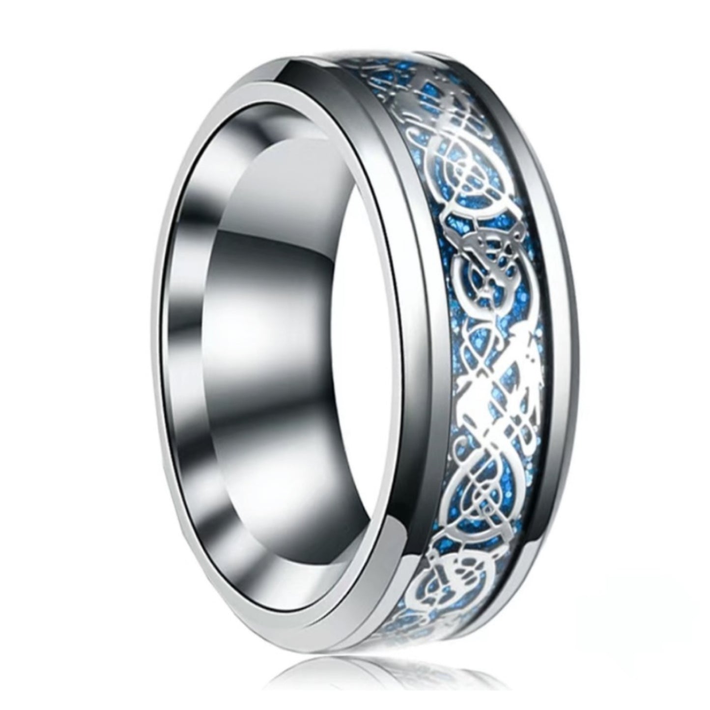 Men’s Stainless Steel Celtic Knot Ring | Blue Inlay Band