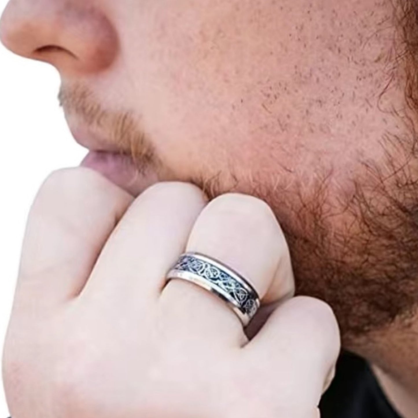 Men’s Stainless Steel Celtic Knot Ring | Blue Inlay Band