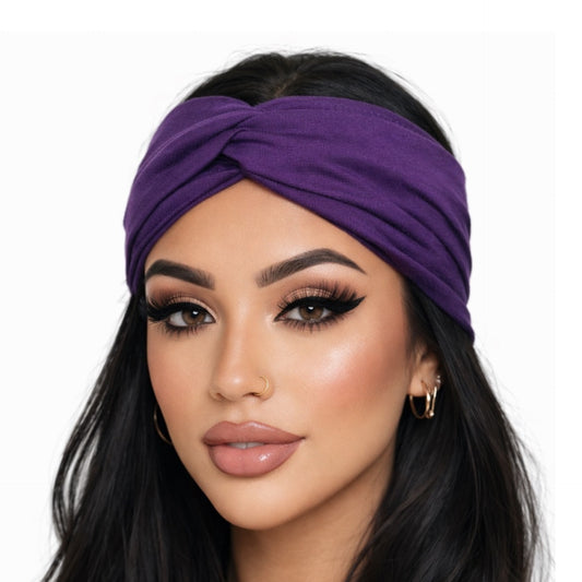 Purple Twist Turban Headband – Boho Wide Stretch Hair Wrap