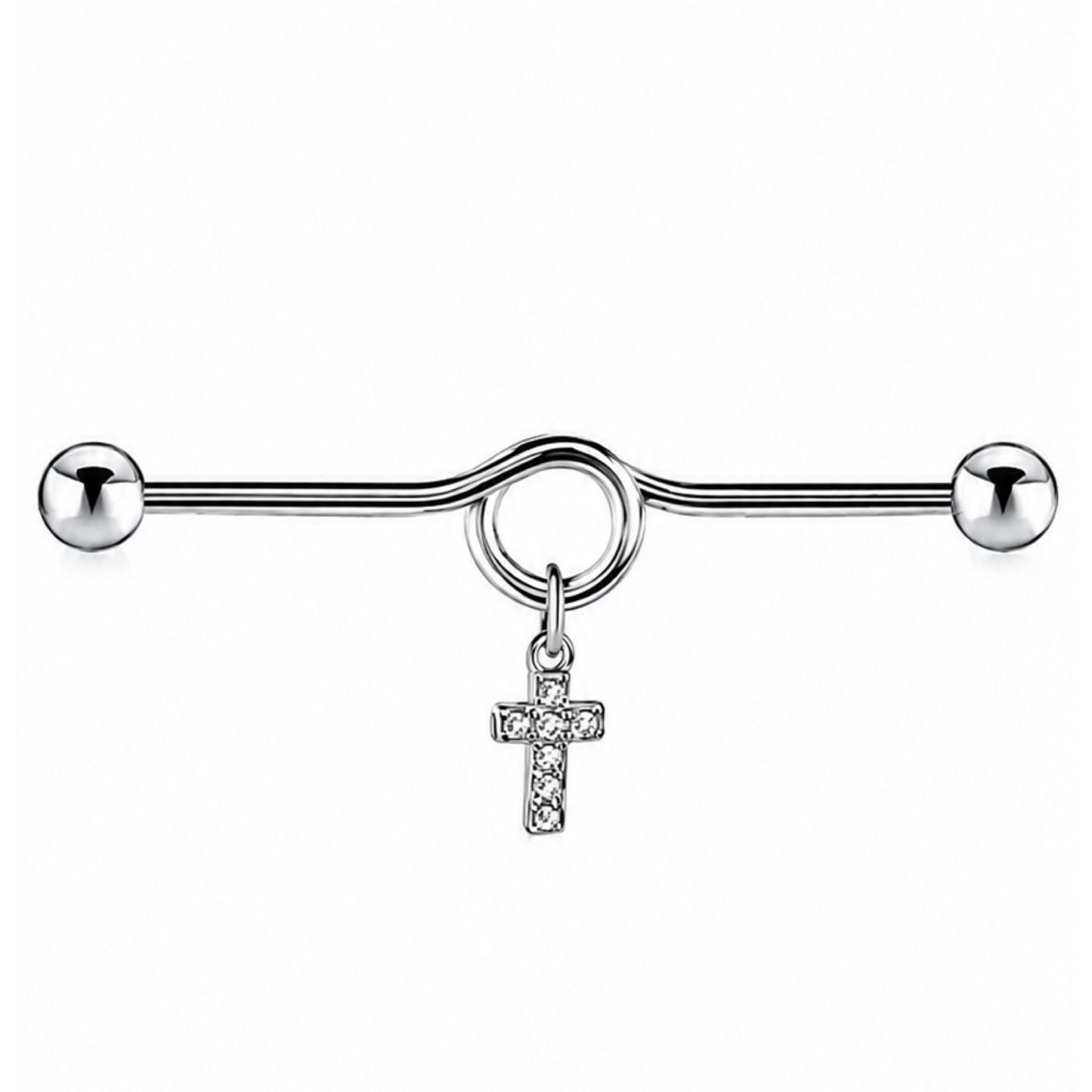 Stainless Steel Cross Charm Industrial Barbell Earring
