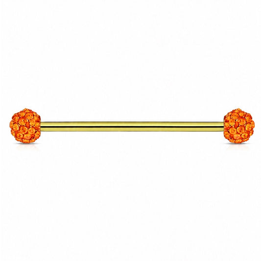 Gold Orange Crystal Industrial Barbell Earring