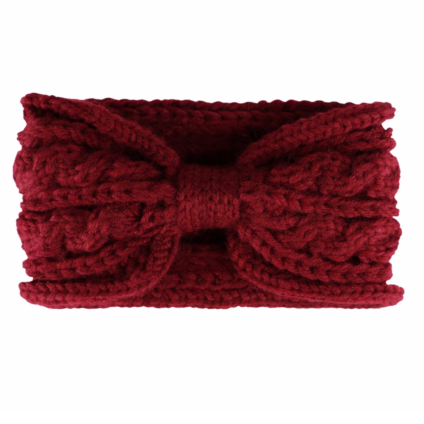 Burgundy Chunky Knit Bow Headband – Cable Knit Winter Ear Warmer