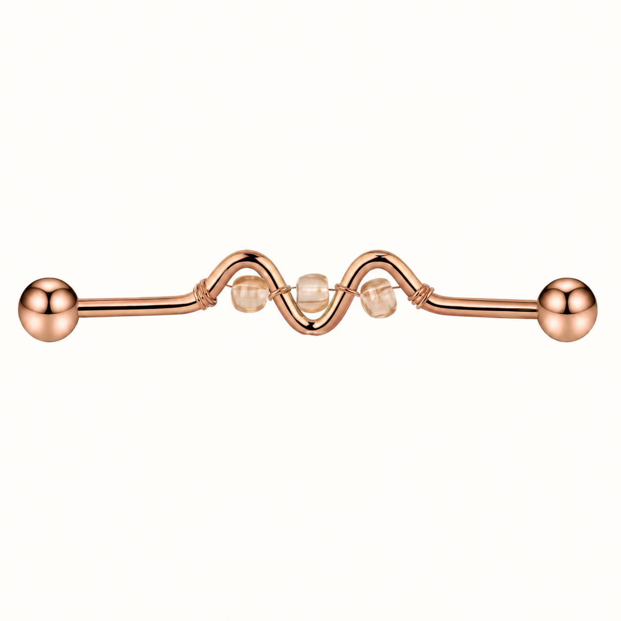 Rose Gold Beaded Wave Industrial Barbell Earring
