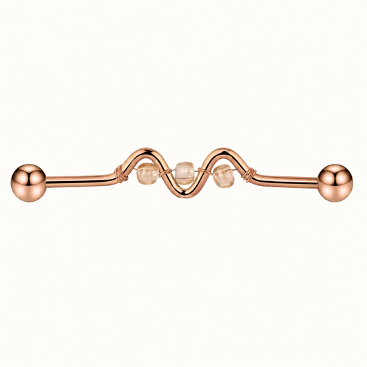 Rose Gold Beaded Wave Industrial Barbell Earring