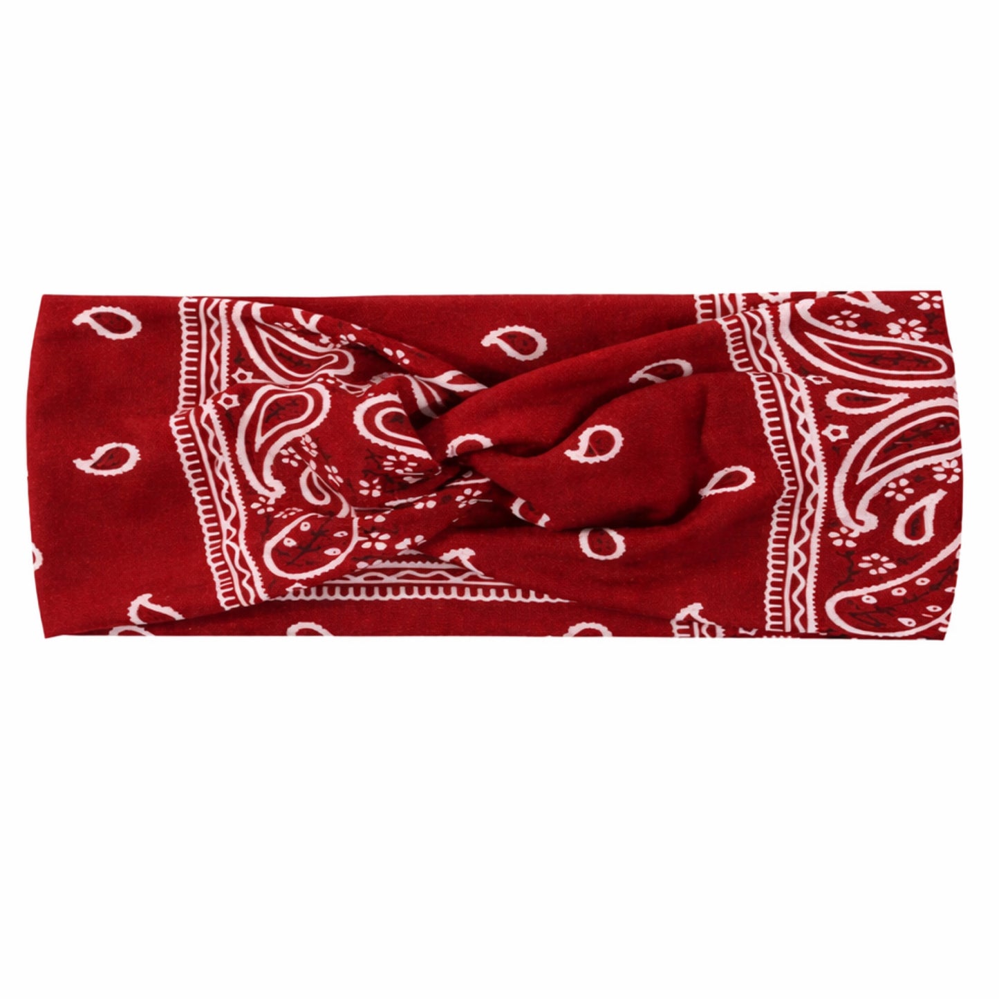 Burgundy Bandana Print Twist Knot Headband – Wide Stretch Hair Wrap