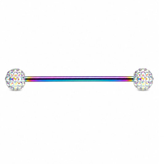 Rainbow Stainless Steel Industrial Barbell Earring Crystal Ends