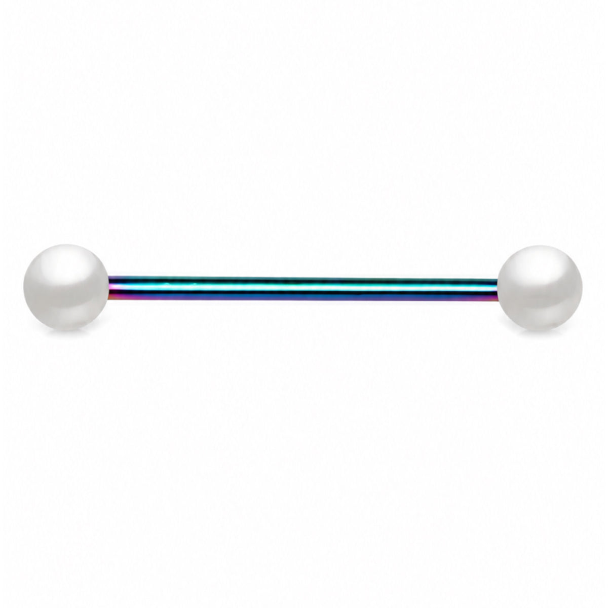 Rainbow Industrial Barbell Earring Pearl Ends