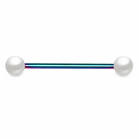 Rainbow Industrial Barbell Earring Pearl Ends