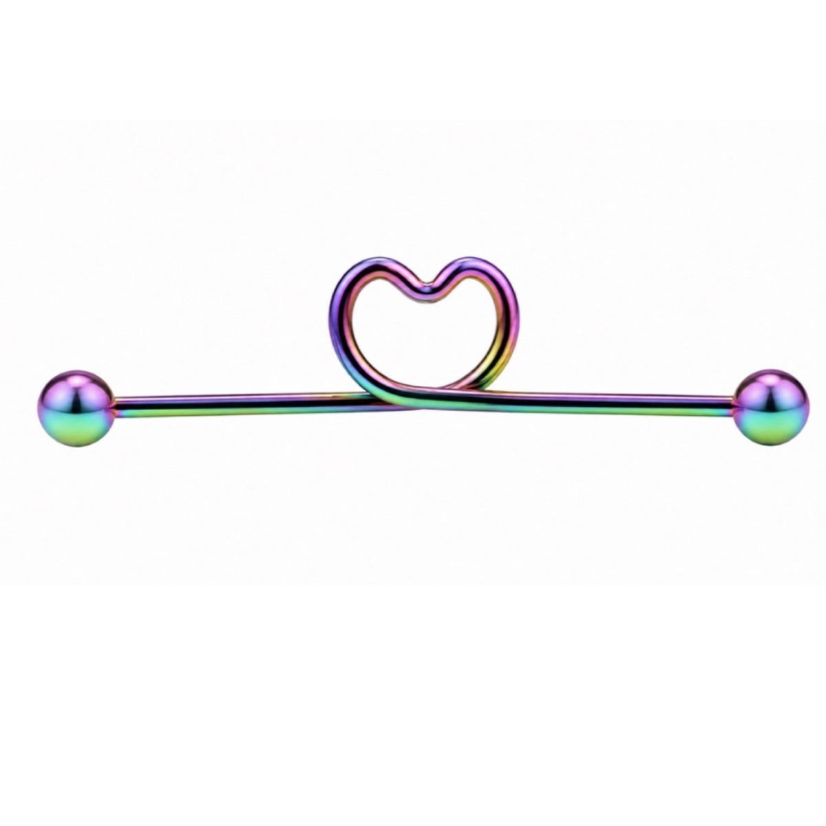 Rainbow Heart Industrial Barbell Earring