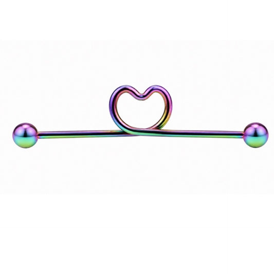 Rainbow Heart Industrial Barbell Earring