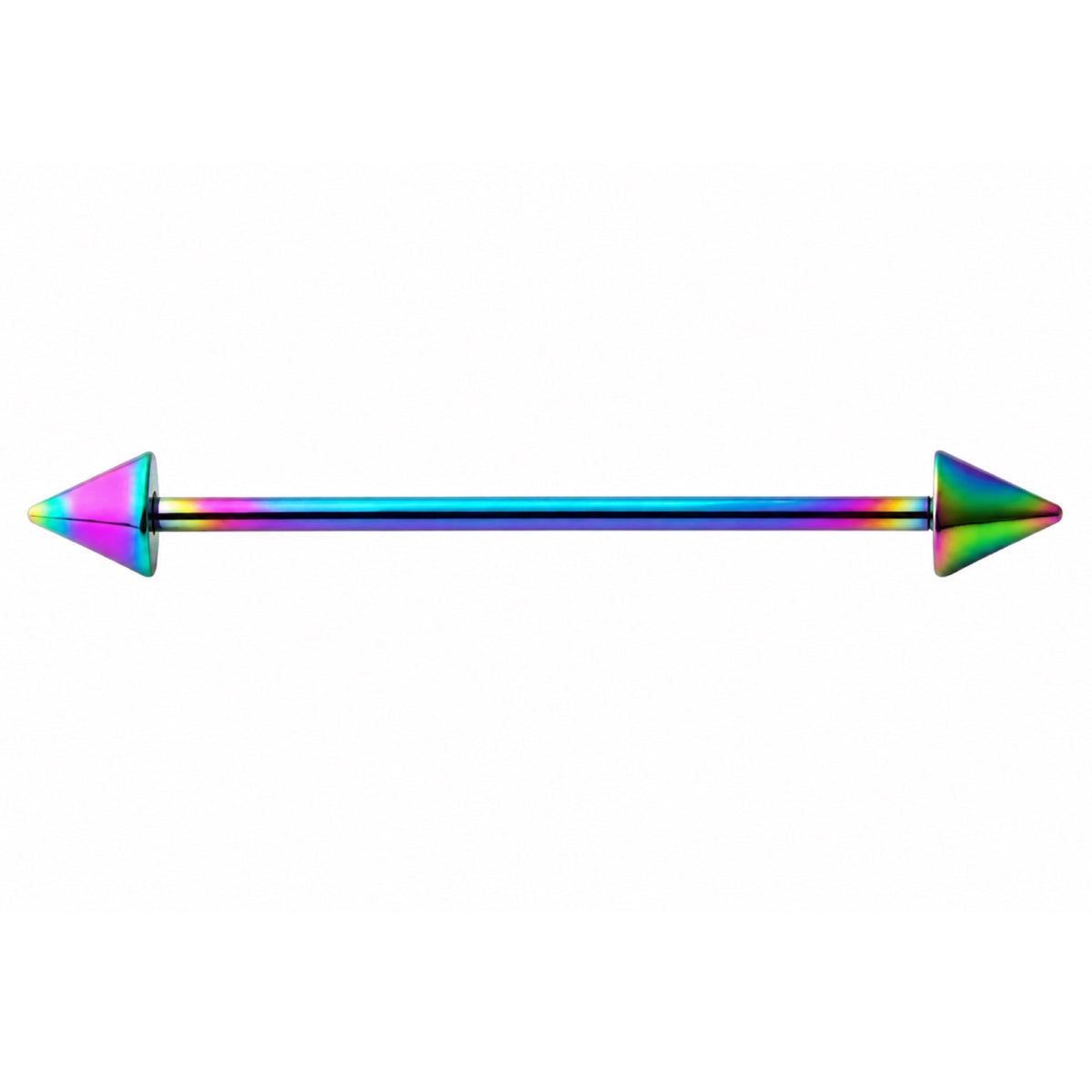Rainbow Oil Slick Spike Industrial Barbell Earring