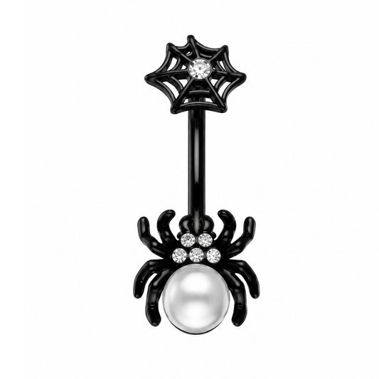Black Spider Web Pearl Belly Button Navel Ring