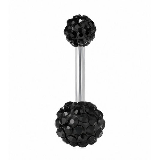 Black Crystal Double Ball Belly Button Navel Ring