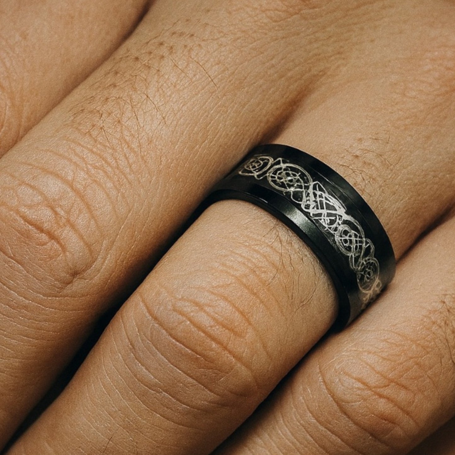 Black Spinner Ring | Celtic Knot Pattern | Stainless Steel Fidget Anxiety Band