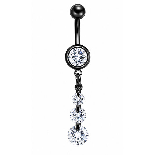 Black CZ Dangle Belly Button Navel Ring