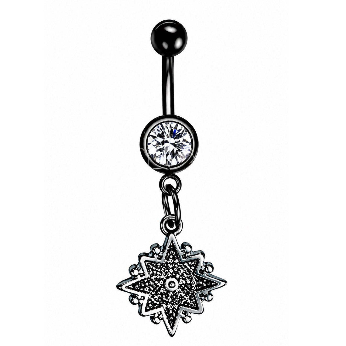 Black Starburst Dangle Belly Navel Ring