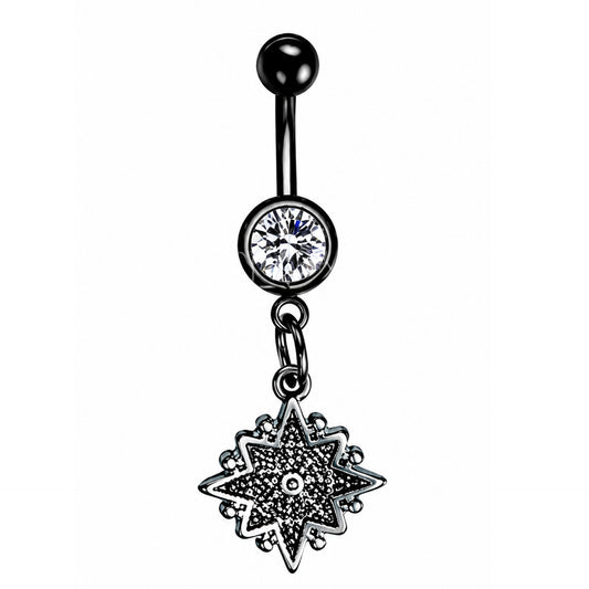 Black Starburst Dangle Belly Navel Ring