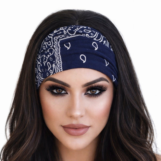 Navy Bandana Print Twist Knot Headband – Paisley Wide Hair Wrap