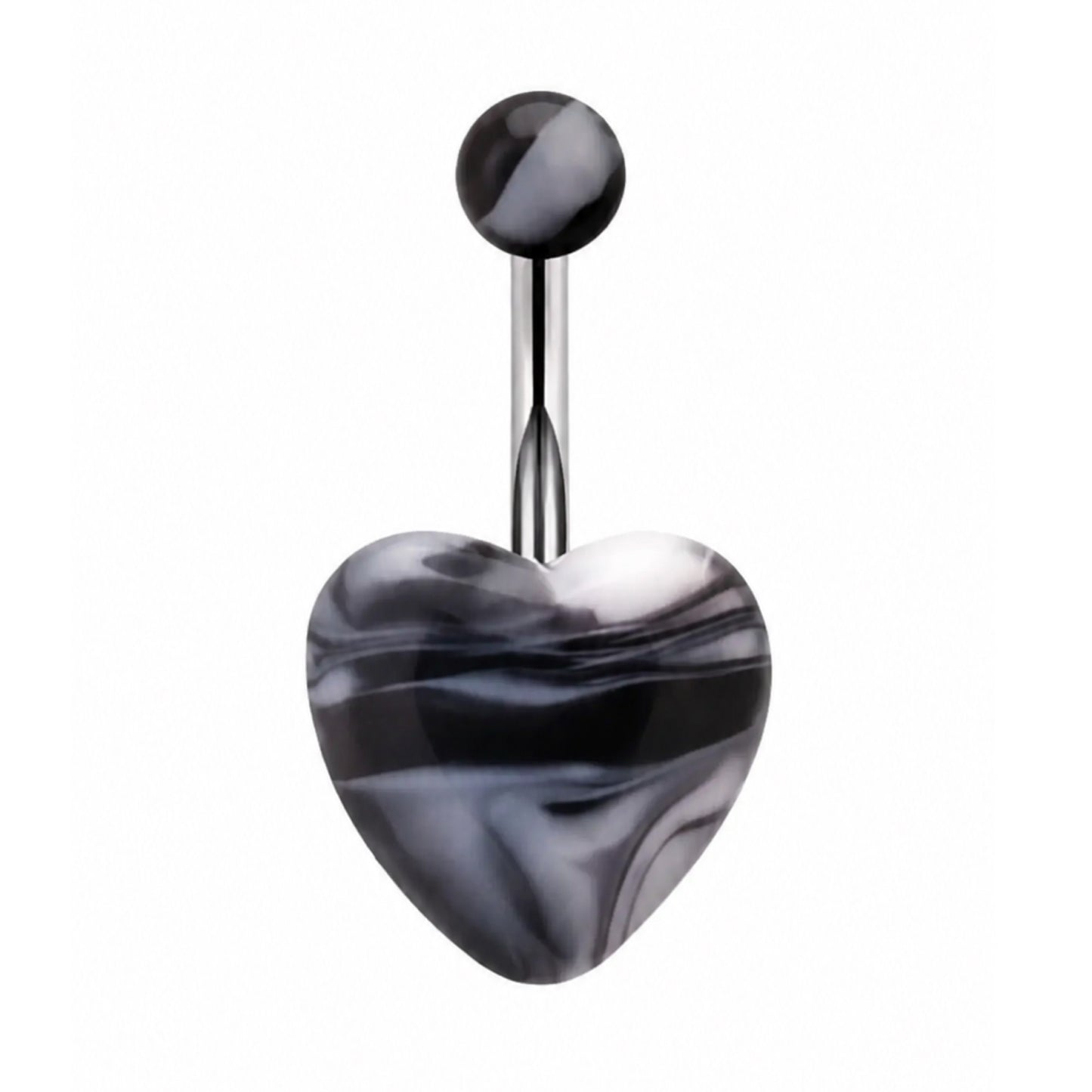 Black Marbled Heart Belly Button Navel Ring