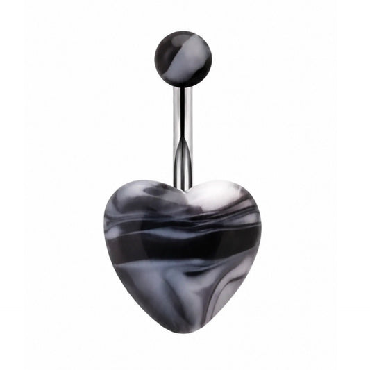 Black Marbled Heart Belly Button Navel Ring