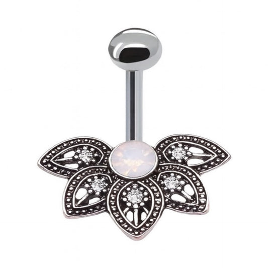 Moonstone Lotus Flower Navel Belly Button Ring