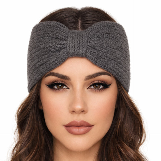 Gray Chunky Knit Bow Headband – Cozy Winter Ear Warmer