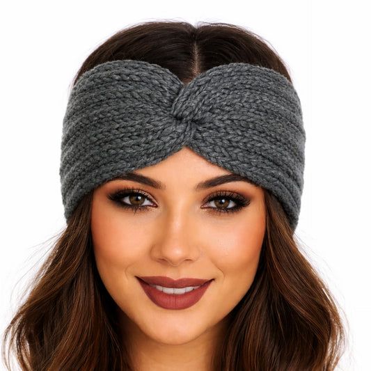 Gray Chunky Knit Twist Knot Headband – Cozy Winter Ear Warmer