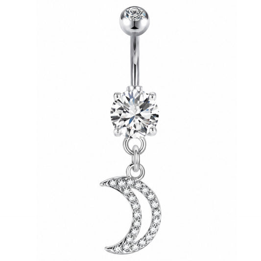 Clear CZ Crescent Moon Navel Belly Button Ring