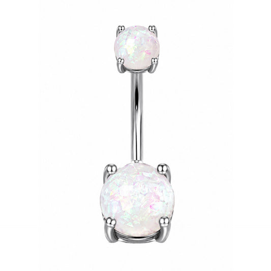 White Opal Navel Belly Button Ring