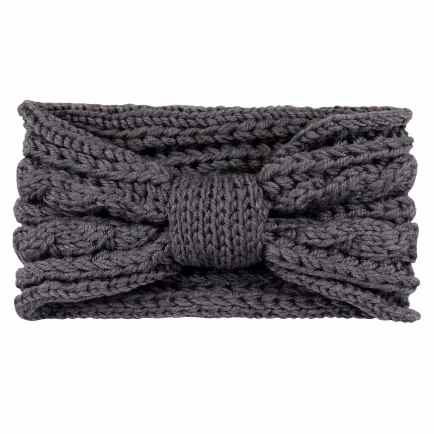 Charcoal Gray Chunky Knit Bow Headband – Cable Twist Winter Ear Warmer