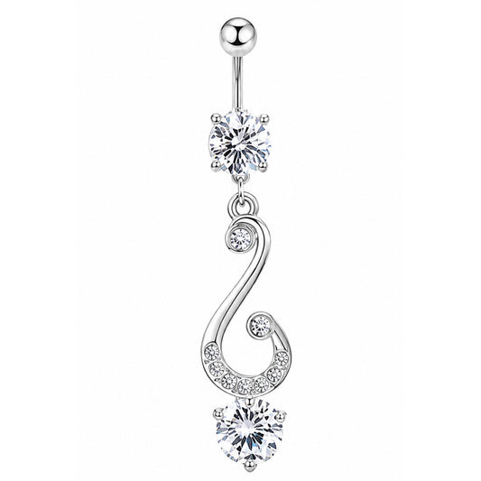 Clear CZ Swirl Dangle Navel Belly Button Ring