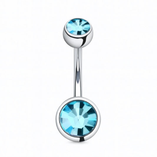 Aqua Blue CZ Navel Belly Button Ring