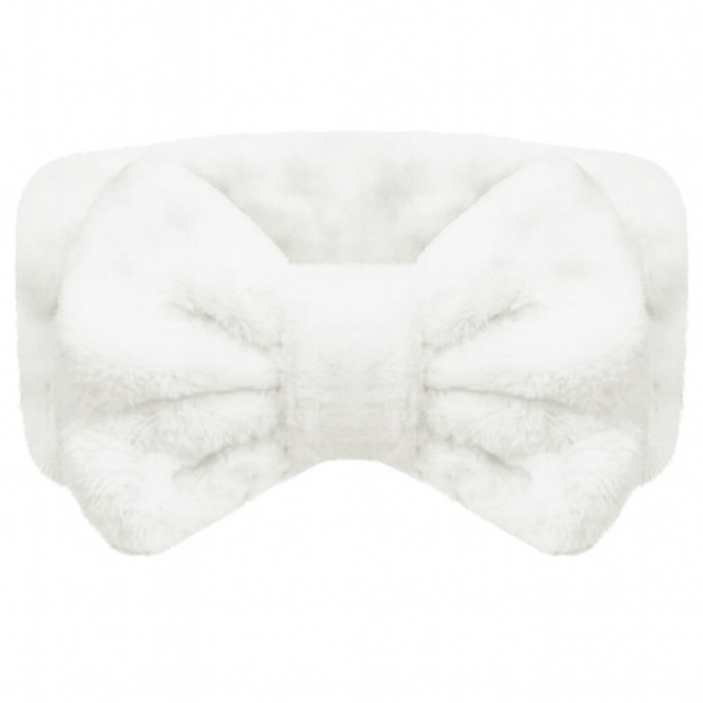 White Plush Bow Spa Headband – Soft Fleece Skincare Hair Wrap