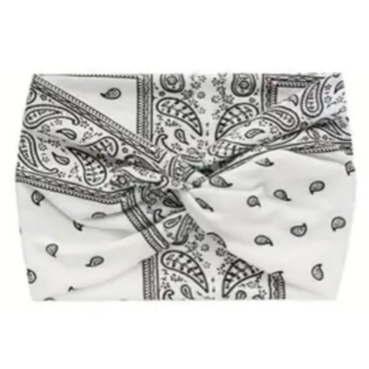 White Paisley Print Turban Headband Ear Warmer