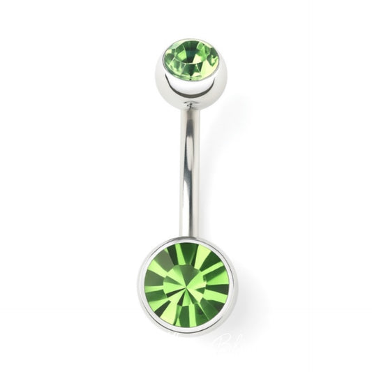 Green CZ Double Gem Navel Belly Button Ring