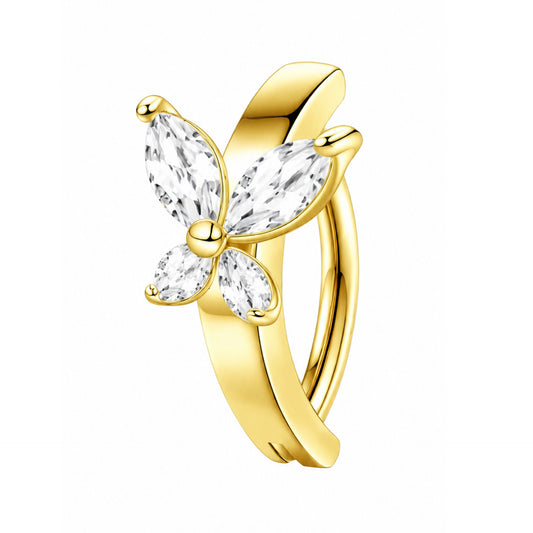 Gold Butterfly CZ Navel Belly Button Ring