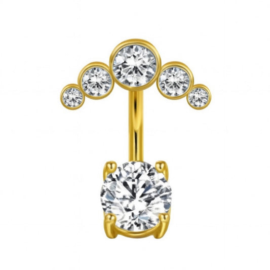Gold CZ Curved Cluster Navel Belly Button Ring